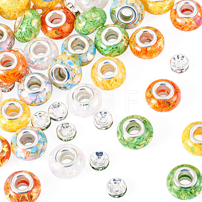 50Pcs 5 Colors Transparent Resin Rondelle European Beads RESI-TA0005-63A-1