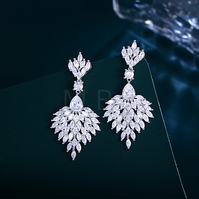 Leaf Brass Micro Pave Cubic Zirconia Dangle Stud Earrings FS-WGB1348-01-1