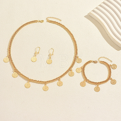 Vintage Brass Bracelets & Earrings & Cuban Chain Necklaces Set GY0372-1
