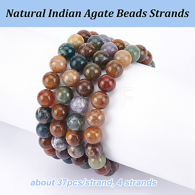 Olycraft 4 Strands Natural Indian Agate Beads Strands G-OC0005-16B-1