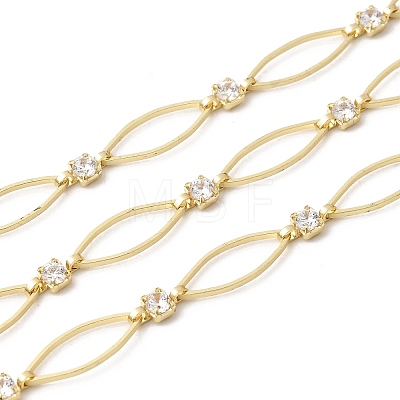 Handmade Brass Pave Clear Cubic Zirconia Horse Eye Link Chains CHC-G027-03LG-1