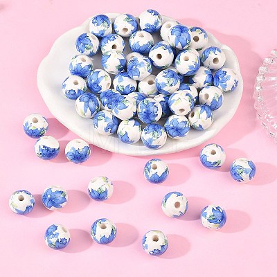 Floral Printed Porcelain Beads PORC-Q199-12mm-19-1
