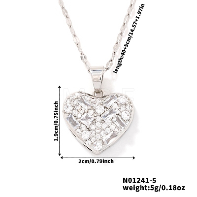 Elegant Brass Pave Clear Cubic Zirconia Heart Pendant Necklaces for Women UX5572-1-1