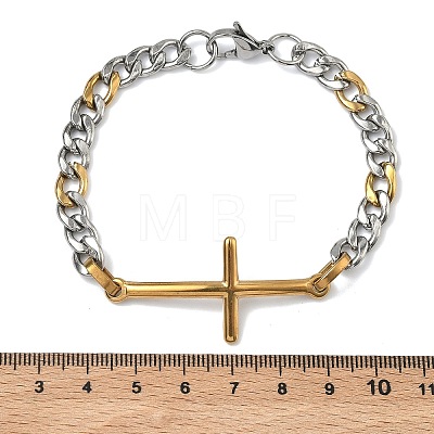 201 Stainless Steel Cross Link Bracelets BJEW-G785-01GP-1