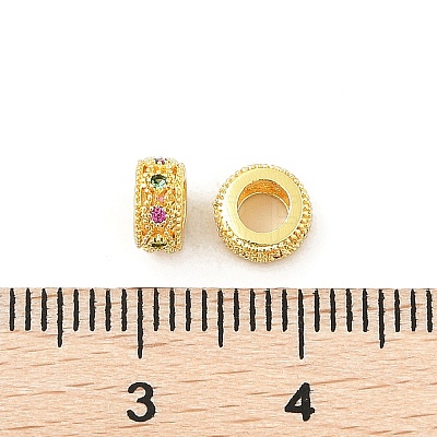 Brass Micro Pave Cubic Zirconia European Beads KK-P297-04A-G-1