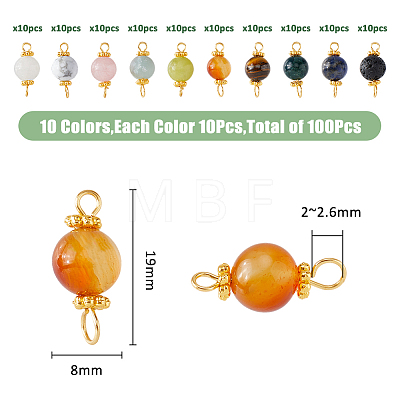 100Pcs 10 Styles Natural Mixed Gemstone Round Link Connector Charms PALLOY-FH00004-1