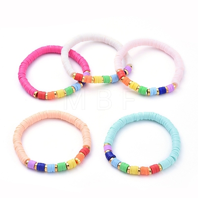 Handmade Polymer Clay Heishi Beads Stretch Bracelets BJEW-JB05160-M-1