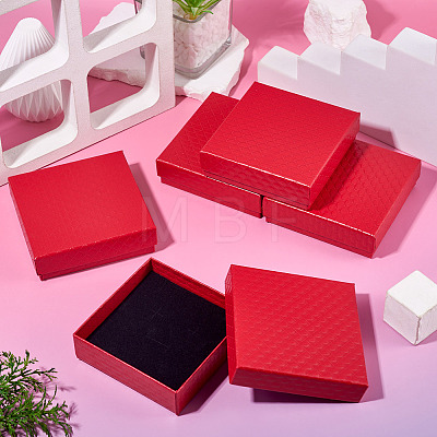 5Pcs Rhombus Textured Cardboard Jewelry Packing Boxes with Sponge Inside CBOX-TA0001-18B-1