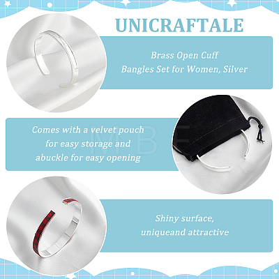 Unicraftale 2Pcs Brass Open Cuff Bangles Set for Women BJEW-UN0001-44-1