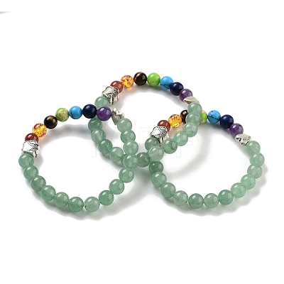 Chakra Round Natural Green Aventurine Beaded Stretch Bracelets BJEW-K251-05E-1