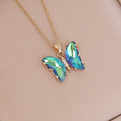 Fashionable Gradient Butterfly Alloy Glass Pendant Necklace LK8571-4-1