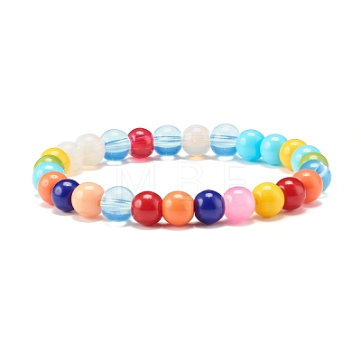 Candy Color Round Glass Beads Stretch Bracelets Set for Children and Parent BJEW-JB07176-1