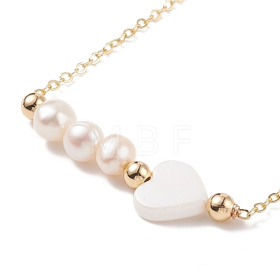 Natural Pearl & Shell Heart Beaded Pendant Necklaces NJEW-JN03898-01-1