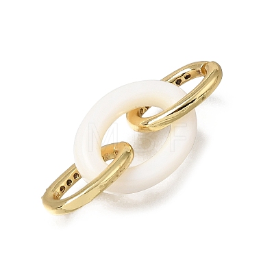 Natural White Shell and Brass Micro Pave Clear Cubic Zirconia 3 Ring Linking Rings KK-C262-05A-G-1