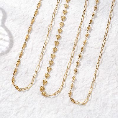 304 Stainless Steel Fish Shell Shape Butterfly Link Mixed Chain Necklaces for Women NJEW-JN05991-1
