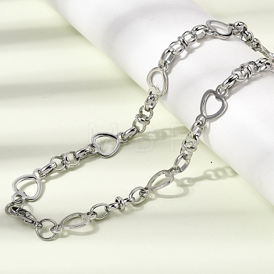304 Stainless Steel Heart Link Chain Bracelet & Necklace Jewelry Sets SJEW-L199-08P-1