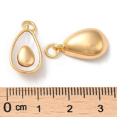 Brass Pave Shell Teardrop Pendants KK-P239-13G-1