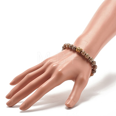 Natural DZi Agate Stretch Bracelet with Buddha Head BJEW-JB07706-1