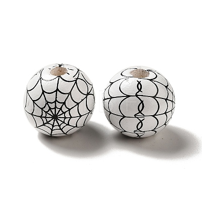 Halloween Printed Spider Webs Colored Wood European Beads X1-WOOD-K007-04G-1