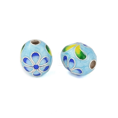 Rhodium Plated 925 Sterling Silver Enamel Beads STER-P060-07P-1