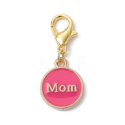 Mother's Day Heart/Flat Round with Word Mom Alloy Enamel Pendant Decorations HJEW-JM01508-1