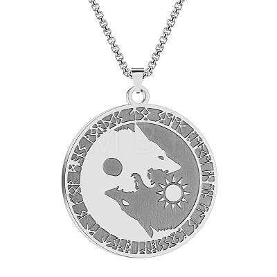 Viking Yin-yang Wolf Stainless Steel Pendant Necklaces PW-WGA5B89-02-1