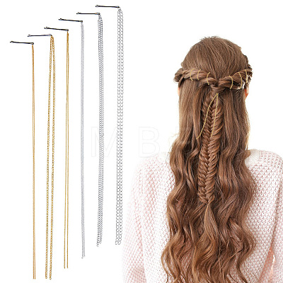  6Pcs 6 Styles Stainless Steel Punk Tassel Hair Clips Hair Extension Chain Clasps MRMJ-NB0001-18-1