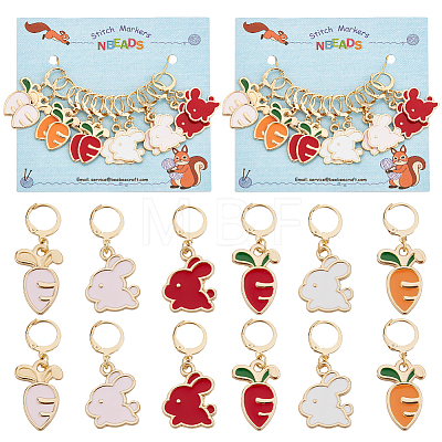 12Pcs 6 Style Alloy Enamel Rabbit & Carrot Charm Locking Stitch Markers HJEW-PH01669-1