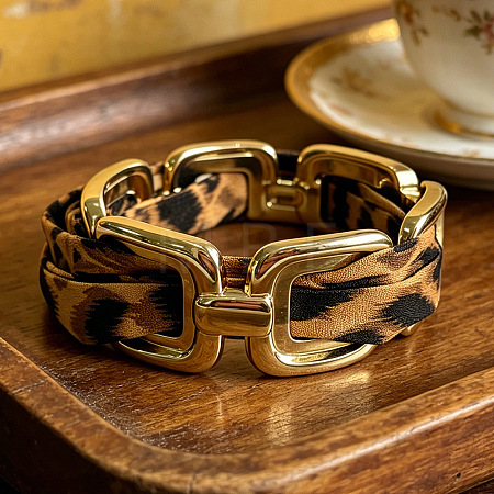 Alloy & Leopard Print Silk Scarf Bangles for Women WG25FD5-02-1
