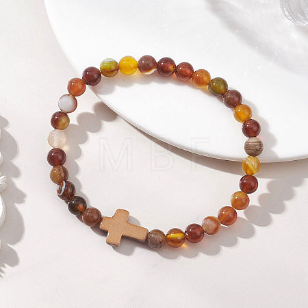 Natural Banded Agate Beaded Stretch Bracelets BJEW-JB13406-1