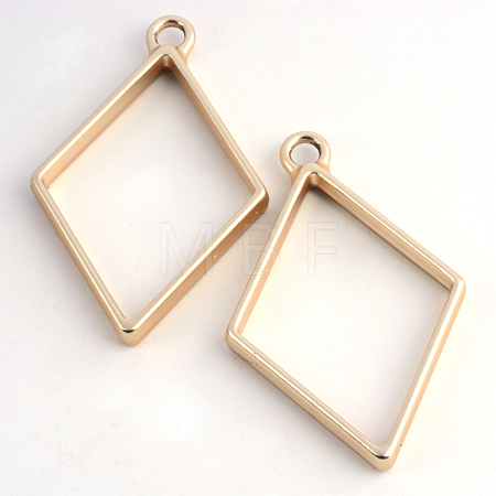 Matte Style Rack Plating Alloy Rhombus Open Back Bezel Pendants X-PALLOY-S047-14C-FF-1