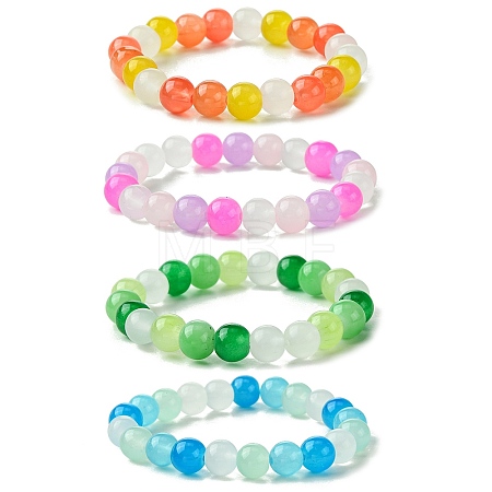 8mm Baking Paint Imitation Jade Glass Round Beaded Stretch Kids Bracelets for Girls Boys BJEW-JB10895-1