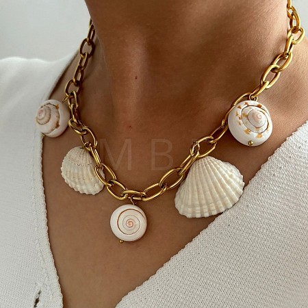 Summer 316L Surgical Stainless Steel & Natual Shell Pendant Necklaces for Women FS-WG2E862-01-1