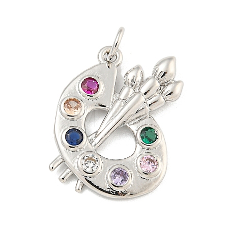 Rack Plating Brass Pave Colorful Cubic Zirconia Pendants KK-Z048-05P-1