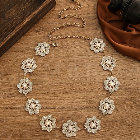 Alloy Crystal Rhinestone with Imitation Pearl Flower Link Chain Belly Belts for Women FS-WGCF5A6-01-1