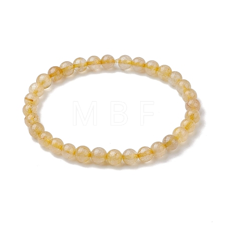 6mm Natural Rutilated Quartz Round Beaded Stretch Bracelets BJEW-JB10853-01-1