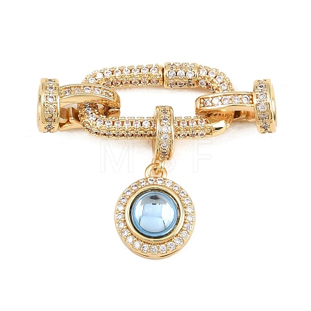 Flat Round Brass Micro Pave Cubic Zirconia Fold Over Clasps KK-U059-62G-1