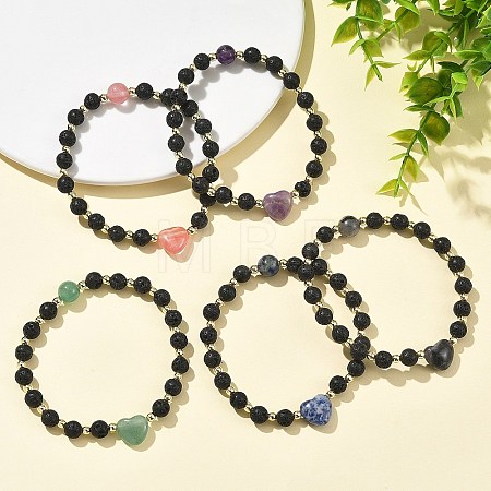 Natural Mixed Gemstone & Non-magnetic Synthetic Hematite Beaded Stretch Bracelets BJEW-JB14008-1