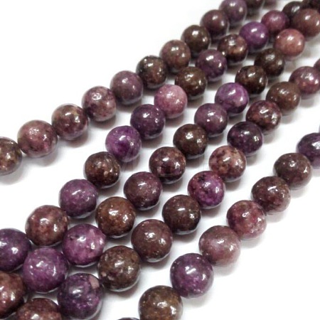 Natural Lepidolite/Purple Mica Stone Round Bead Strands G-L144-10mm-01-1