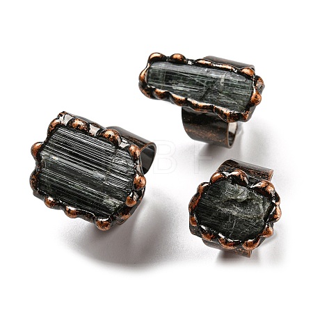 Irregular Rectangle Natural Tourmaline Open Cuff Rings RJEW-M157-11R-1