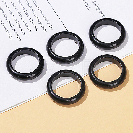 Natural Obsidian Plain Band Finger Rings PW-WG26698-01-1