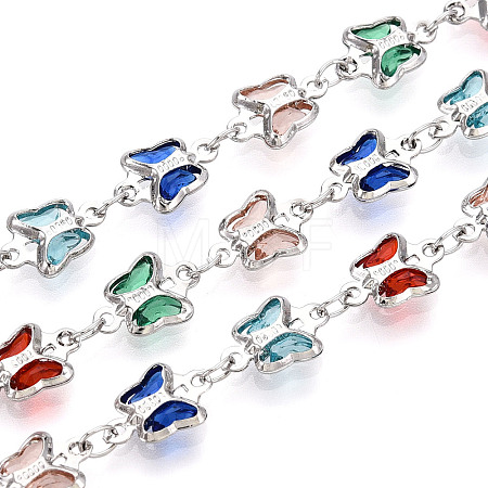 Brass Glass Butterfly Charm Link Chains CHC-T018-11A-P-1
