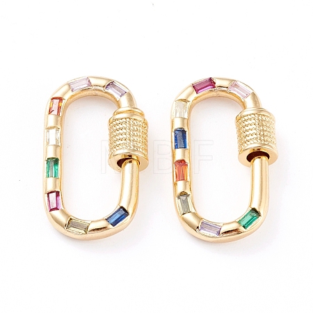 Brass Micro Pave Cubic Zirconia Screw Carabiner Lock Charms ZIRC-L093-58B-G-1