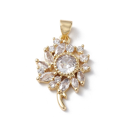 Rack Plating Brass Micro Pave Clear Cubic Zirconia Pendants KK-H434-41G-1