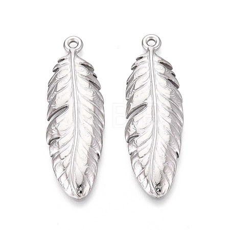 304 Stainless Steel Feather Pendants STAS-T067-32P-1
