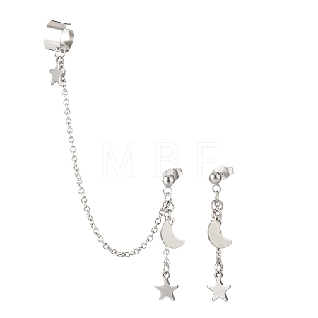 Moon and Star Alloy Asymmetrical Earrings EJEW-JE04888-02-1