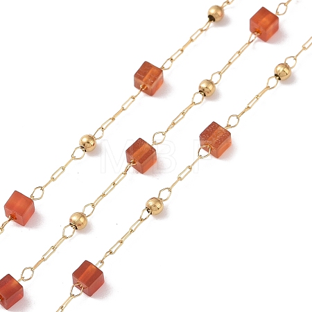 Natural Red Agate Square Beaded Chains AJEW-SZ0002-43H-1
