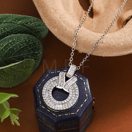 Brass Pave Clear Cubic Zirconia Ring Pendant Necklaces for Women WG7A704-01-1
