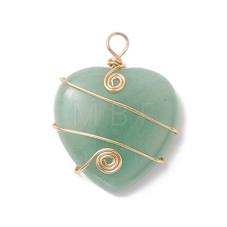 Natural Green Aventurine Copper Wire Wrapped Pendants PALLOY-JF02042-02-1