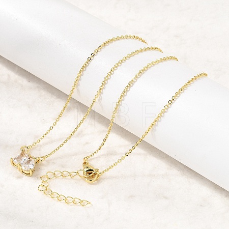 Brass Pave Cubic Zirconia Rectangle & Teardrop Pendant Cable Chain Necklaces KK-CBAB173-05G-12-1